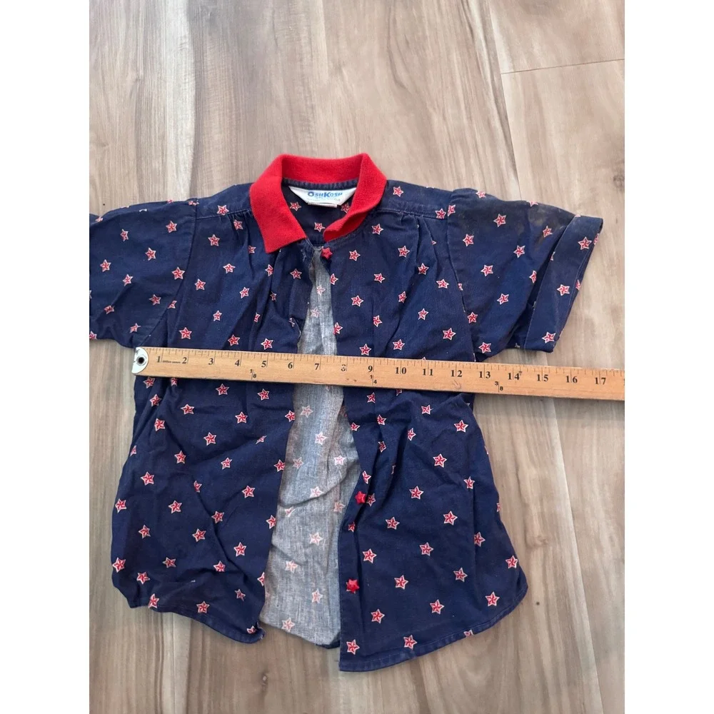 Vtg OshKosh B'gosh Kids Blue Red Star Print Button Down Shirt Size 6‎ in USA t2